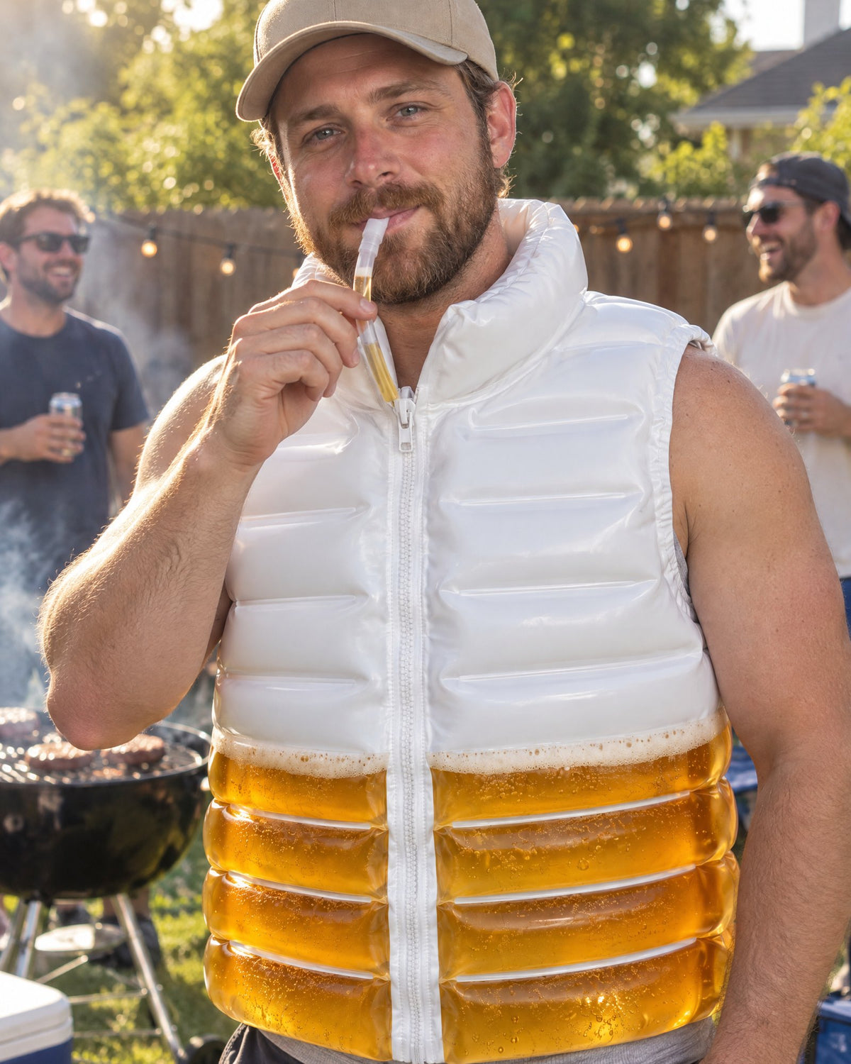 Hands-free sipping through the KegVest drinking tube