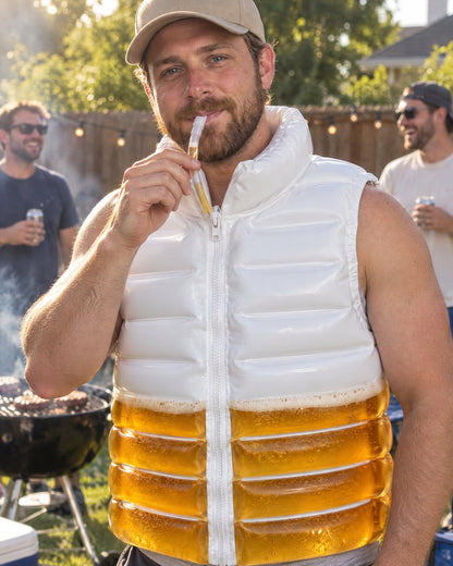 Hands-free sipping through the KegVest drinking tube