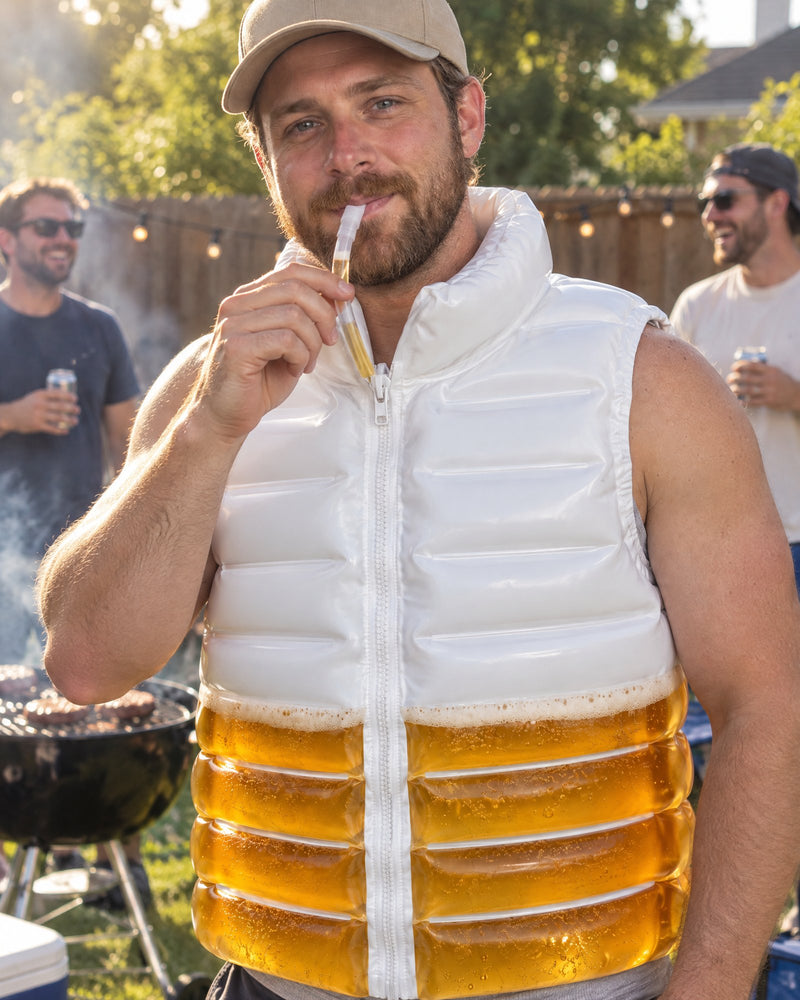 Hands-free sipping through the KegVest drinking tube