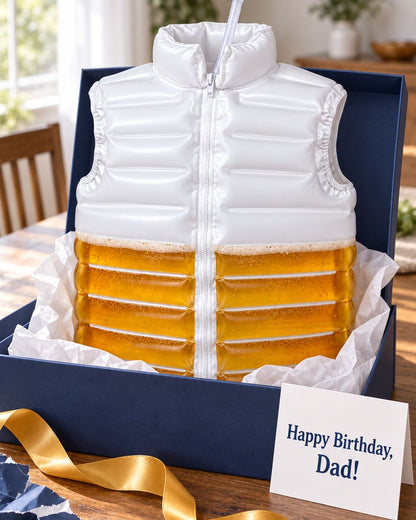 KegVest beer vest in a gift box with a Happy Birthday Dad card